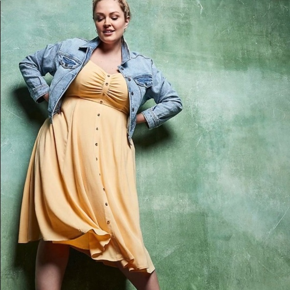 Yellow Woven Button Front Midi Dress